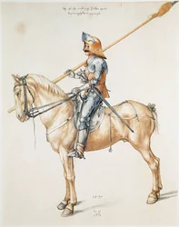 A páncélos lovag. Albrecht Dürer eredetije nyomán készült akvarellrajz
