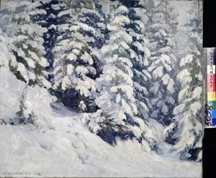 Erdő télen. Alekszandr Alekszejevics Boriszov (1866-1934) festménye. Olaj, vászon, 78 x 90 cm