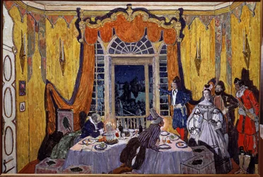 Alexandre Dargomyjski (1813-1869) "Le guest de pierre" című operájának előkészítő dekorációja (A kővendég című operájának színpadterve, A. Dargomyzhsky). Alekszandr Jakovlevics Golovin (Golovin Sándor) festménye (1863-1930), olaj, fa