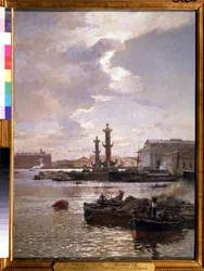 A szentpétervári tőzsde. Alekszandr Karlovics Beggrov (1841-1914) festménye. Olaj, vászon, 80 x 58 cm