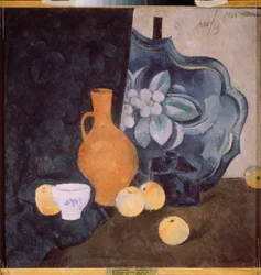 Csendélet sárga kancsóval és fehér tállal - Alekszandr Vasziljevics Sevcsenko (Alexandre Chevchenko) (1883-1948) munkája, olaj, karton - orosz művészet
