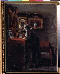 Vallási lakoma előtt (Vallásos ünnep előtt) - Alekszej Fjodorovics Afanasjev (Alexis Afanasyev) festménye (1850-1920) - Olaj, vászon, 41 x 31,5 cm