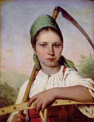 Parasztasszony kaszával és gereblyével, 1825 körül (olaj, tábla)