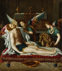 Le Corps du Christ oint par deux anges - Két angyal által felkent Krisztus teste - Allori, Alessandro (1535-1607) - kb 1593 - Olaj, réz - 45x39 - Szepmuveszeti Múzeum, Budapest