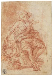 Ülő anya és gyermeke
