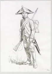 Első Birodalom (1804-1814 és 1815): a napóleoni hadsereg katonájának, francia lövész jelmeze. Alessandro Lonati rajza