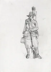 Első Birodalom (1804-1814 és 1815): az osztrák-magyar hadsereg (osztrák-magyar) katonája, úttörő sapeur (vagy úttörő). Alessandro Lonati rajza