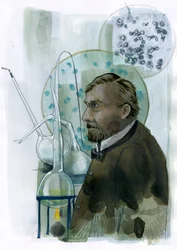 Louis Pasteur (1822-1895) tudós francais portréja (Louis Pasteur francia kémikus és mikrobiológus portréja, aki híres a vakcinázás, a mikrobiális fermentáció és a pasztőrözés elveinek felfedezéséről) Illusztráció: Alessandro Lonat