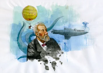 Jules Verne (1828-1905) francia író portréja (Jules Verne francia író portréja) Alessandro Lonati illusztrációja
