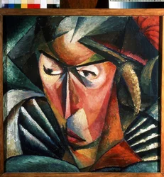 A művész feleségének portréja. Alekszandr Konstantinovics Bogomazov (1880-1930) festménye. Olaj, vászon, 57 x 57 cm