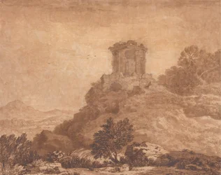 Táj egy romos templommal