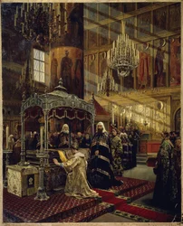 I. Alekszisz Mihajlovics orosz cár, a nagyon békés cár (1629-1676) és Nikon pátriárka (1605-1681) I. Fülöp moszkvai metropolita koporsóján (I. Michailovics Alekszej cár és Nikon pátriárka I. Fülöp koporsójában) , Metropolitan