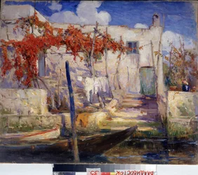 Vidéki táj. Délen. (Táj. Délen). Alekszandr Fjodorovics Gaush (1873-1947) festménye, olaj, vászon, orosz művészet, XX. század eleje. Primorszk Állami Művészeti Galéria, Vlagyivosztok (Oroszország).