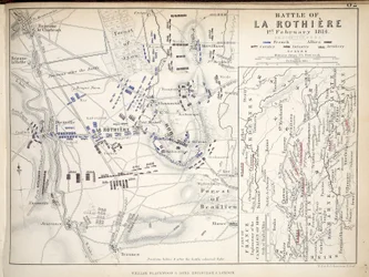 A La Rothiere-i csata térképe, William Blackwood and Sons, Edinburgh és London, 1848 (kézzel színezett metszet)