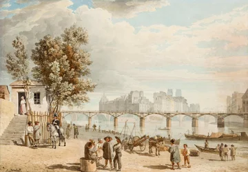 Vue de Paris - Pont des Arts (Franciaország) (Párizsi kilátás) - Alexander Pavlovich Briullov (Alexandre Brioullov) (1798-1877) munkája, akvarell papíron (21x30 cm), orosz művészet 19. század, romantika - Magángyűjtemény