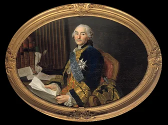 Cesar Gabriel (1712-1785) Choiseul grófjának portréja – Chevigny, Praslin hercege, külügyminiszter, majd haditengerészet. Alexander Roslin (1718-1793) festménye. Homályos. 0,94 x 1,31 m. Versailles, musee du Chateau. - Cesar Gabriel portréja (1712