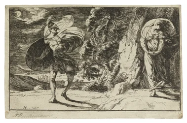 Fingal Encounters Carbon Carglass, c. 1774 (rézkarc krémszínű szőtt papírra)