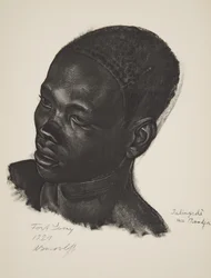 Ialingede, Mandja verseny. (Fort Lamy), a Drawings and Paintings of Africa-ból, a Citroen Center Africa expedíció során, a második Haardt Audouin-Dubreuil küldetés, pub. Párizs, 1927 (színes világítás