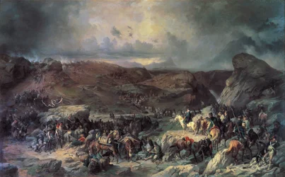 Alekszandr Szuvorov hadserege átkel a Szent Gotthárd-hágón, 1799. szeptember 19. század.