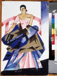 Színházi jelmez William Shakespeare „Rómeó és Júlia” című darabjában szereplő Júlia karakteréhez. Gouache, Alexandra Alexandrovna Exter (1882-1949) 1921 Állami A. Radishchev Művészeti Múzeum, Szaratov