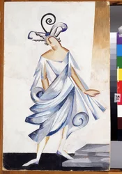 Juliet. Jelmeztervezés William Shakespeare (1564-1616) Rómeó és Júlia című darabjához. Alexandra Alexandrovna Exter (1882-1949) munkája, gouache kartonon