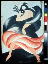 ""Női maszk"" Jelmez William Shakespeare "Rómeó és Júlia" című darabjának egyik szereplőjének. Gouache, Alexandra Alexandrovna Exter (1882-1949) 1921 Állami Központi A. Bahrusin Színházi Múzeum, Moszkva, Oroszország