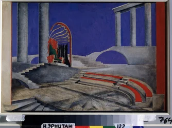 Színpadi áttekintés az Edition Decors de Theater számára. Alexandra Alexandrovna Exter (1882-1949) munkája, akvarell és gouache papíron, 1920 közepe Orosz szcenográfiai művészet, XX. Co