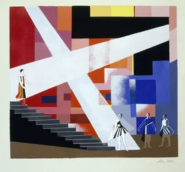 Díszlet Shakespeare Macbeth-jéhez, Alexandra Exter „Maquettes de Theatre” című illusztrációja, 1920-as években (litho)