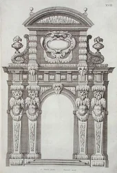 Parkkapu, az "Építészet könyvéből, több porticust tartalmazó" könyvből, Melchior Tavernier (kb. 1564-1641) metszet, 1631-ben megjelent (metszet)