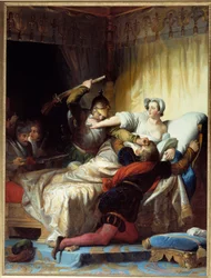 Vallásháború: Saint Barthelemy mészárlásának „” jelenete 1572.08.24-én”” Evariste Fragonard (1780-1850) festménye 1836 V. 1,79x1,33 m