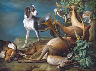 Halottak csendélete vadászkutyákkal, 1730