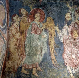 Angyal, freskó Alikampos templomában, Kréta, Görögország (fotó)