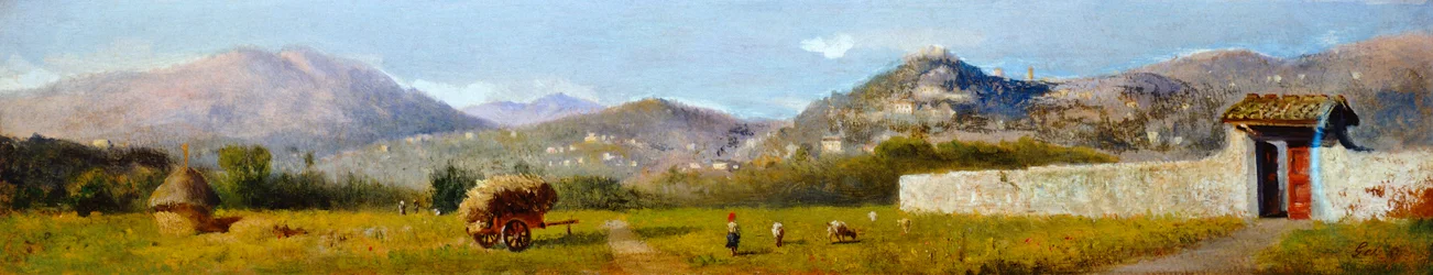 Toszkán táj, Lorenzo Gelati (1824-1893), olaj, karton