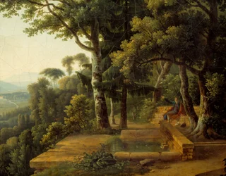 Jean-Jacques Rousseau (1712-1778) filozófus 1770-ben meditál a Lyon melletti Parc de la Rochecordonban. Részlet. Alexandre Hyacinthe Dunouy (1757-1841) festménye