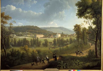 Kilátás Jouy en Josas (Jouy-En-Josas) falujára az Oberkampf (1738-1815) által 1785-ben alapított gyárral. Alexandre Dunouy (1757-1841) festménye