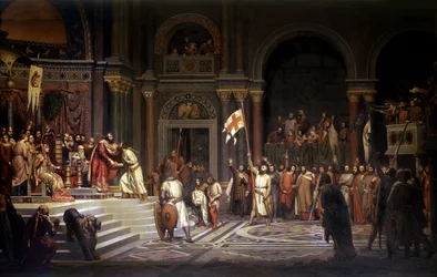 Bouillon Gottfriedjét 1097-ben, az 1096-1099-es első keresztes hadjárat idején, a város törökök elleni védelme közben Konstantinápoly császára, I. Alexiosz Komnénosz fogadja, 1842