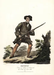 Jean-Baptiste Fontenay és Martin Balisson és Dumersan Le Poor Diable című filmjében, Theater du Vaudeville. F. Noel kézzel színezett litográfiája Alexandre-Marie Colin illusztrációja nyomán különböző szerepekben játszó színésznők portréiból, F. Noel, Páriz