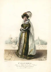 Marie Dorval vagy Madame Allan Dorval Erzsébet királynő szerepében a Le Chateau de Kenilworthben, Jean-Baptiste Blache és Henri Lemaire, Theater de la Porte St. Martin