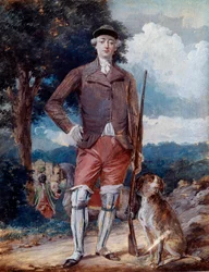 A francia Charles-Philippe (1757-1836), Artois grófja, a leendő X. Károly portréja lábán, vadászruhában Alexandre Moitte (1750-1828) akvarellje 18. századi Amiens, Musee de Picardie