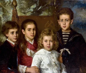 Paul Pavlovich Demidoff, San Donato 2. hercege (1839-1885), Aurore Anatol, Maria és Pavel gyermekeinek portréja - Alekszej Alekszejevics Harlamov (1840-1922) peinture - 1883 - Olaj, vászon - 76,5x90 - Magángyűjtemény