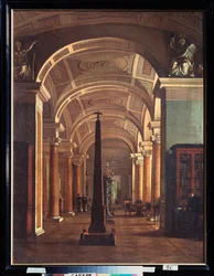 Kilátás a szentpétervári Ermitázs Könyvtárra (Kilátás az Ermitázs Könyvtáráról) - Alekszej Vasziljevics Tyranov (1808-1859) festménye, olaj, vászon, 1826 körül, orosz művészet