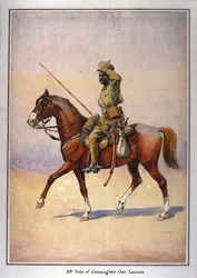 Connaught 31. hercegének saját lándzsája, Daffadar, Dekhani Mahratta katonája, G.F. őrnagy illusztrációja az „India hadseregeihez”. Macmunn, 1911-ben, 1910-ben