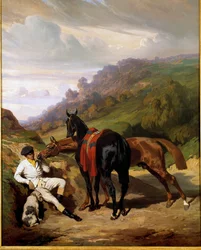 Fehér legény és lovai Alfred De Dreux (1810-1860) festménye. 19. század. Magángyűjtemény