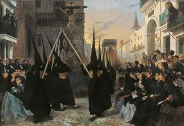 Felvonulás a Calle Genova mentén - Dehodencq, Alfred (1822-1882) - 1851 - Olaj, vászon - 112x162 - Museo Carmen Thyssen, Malaga