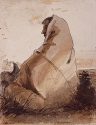 Indiai siralom egy sír felett, bivalykoponyával jelölve, 1837 körül (ceruza, toll és tinta, valamint papírra mosás)