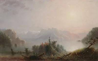 A tó magányos keble az ég felé tágul, 1850 körül (olaj, tábla)