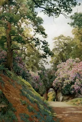 Virágos tisztás. Clairiere fleurie (Allee en fleurs). Peinture de Alfred William Parsons (1847-1920 brit) Collection privee