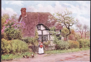 Orgona- és almafavirágok, Harvington, Worcester, a Dent & Sons Limited által 1912-ben kiadott The Cottages and the Village Life of Rural England című műből