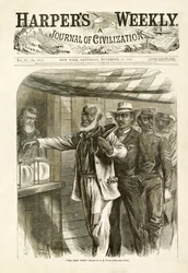 Az első szavazás, kocsma. Harpers Weekly, 1867