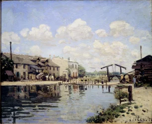Kilátás a Szent Márton-csatornára 1872-ben. Kilátás a zsilipre - olaj, vászon